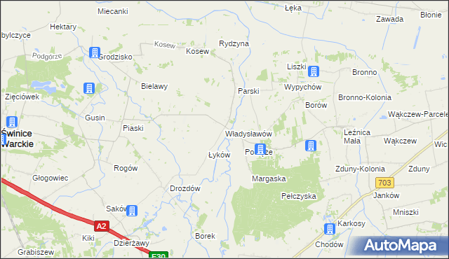 mapa Władysławów gmina Świnice Warckie, Władysławów gmina Świnice Warckie na mapie Targeo