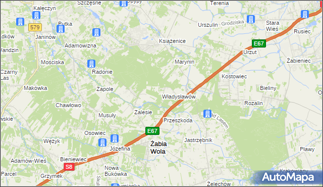 mapa Władysławów gmina Żabia Wola, Władysławów gmina Żabia Wola na mapie Targeo