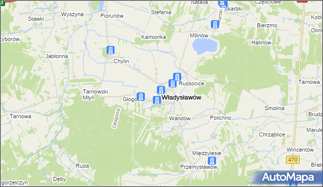 mapa Władysławów powiat turecki, Władysławów powiat turecki na mapie Targeo