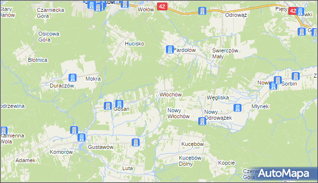 mapa Włochów gmina Stąporków, Włochów gmina Stąporków na mapie Targeo