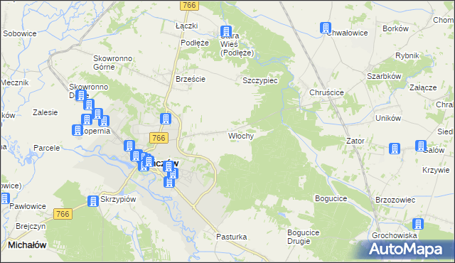 mapa Włochy gmina Pińczów, Włochy gmina Pińczów na mapie Targeo