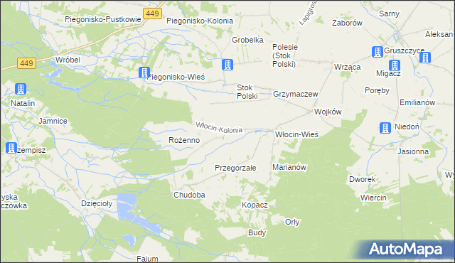 mapa Włocin-Kolonia, Włocin-Kolonia na mapie Targeo