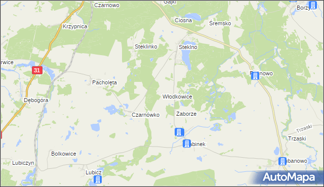 mapa Włodkowice, Włodkowice na mapie Targeo