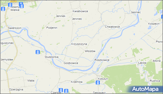 mapa Włostów gmina Bogdaniec, Włostów gmina Bogdaniec na mapie Targeo