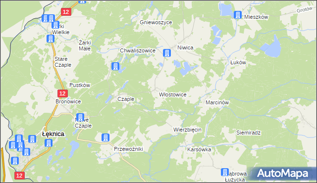 mapa Włostowice gmina Trzebiel, Włostowice gmina Trzebiel na mapie Targeo