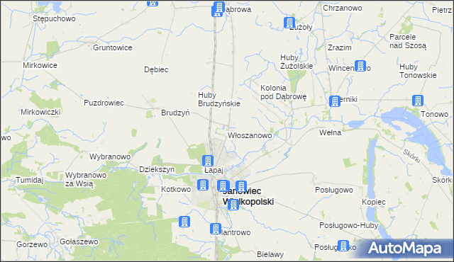 mapa Włoszanowo, Włoszanowo na mapie Targeo