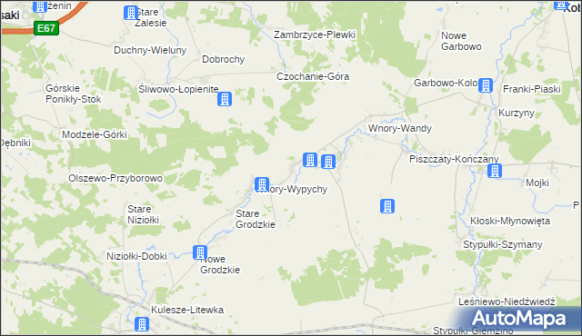 mapa Wnory-Kużele, Wnory-Kużele na mapie Targeo