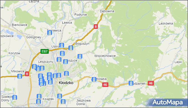 mapa Wojciechowice gmina Kłodzko, Wojciechowice gmina Kłodzko na mapie Targeo