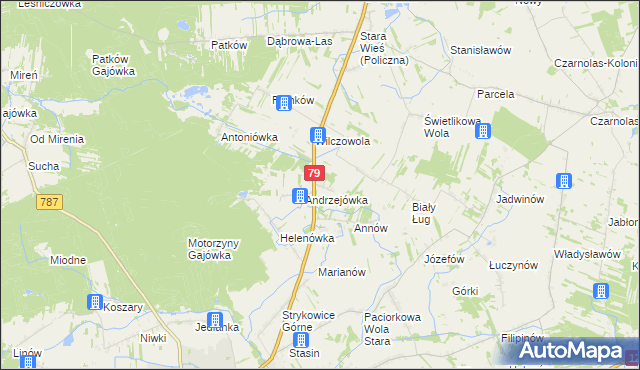 mapa Wojciechówka gmina Policzna, Wojciechówka gmina Policzna na mapie Targeo