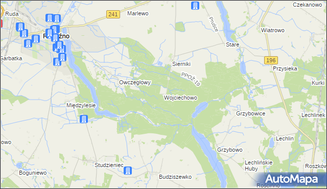 mapa Wojciechowo gmina Rogoźno, Wojciechowo gmina Rogoźno na mapie Targeo