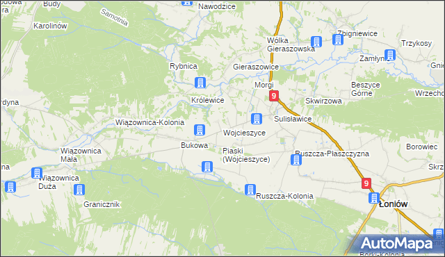 mapa Wojcieszyce gmina Łoniów, Wojcieszyce gmina Łoniów na mapie Targeo