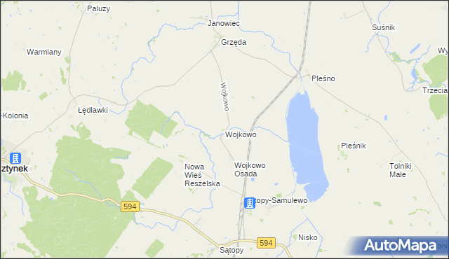 mapa Wojkowo gmina Bisztynek, Wojkowo gmina Bisztynek na mapie Targeo