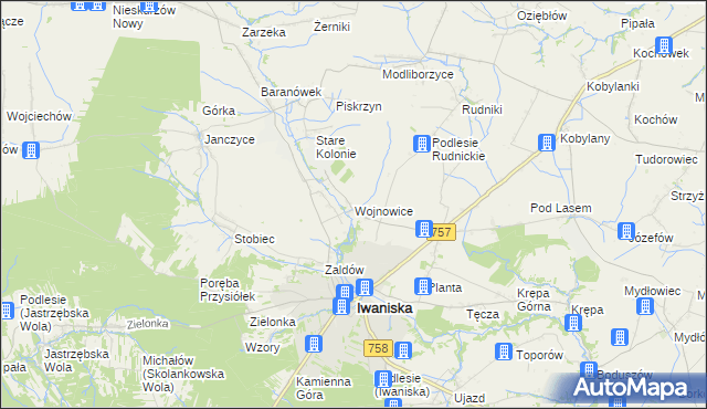 mapa Wojnowice gmina Iwaniska, Wojnowice gmina Iwaniska na mapie Targeo