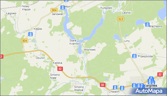 mapa Wojnowo gmina Kargowa, Wojnowo gmina Kargowa na mapie Targeo