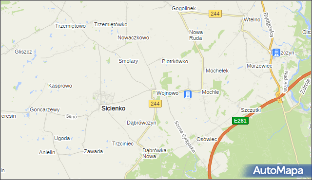 mapa Wojnowo gmina Sicienko, Wojnowo gmina Sicienko na mapie Targeo