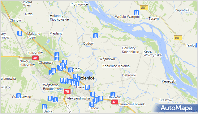 mapa Wójtostwo gmina Kozienice, Wójtostwo gmina Kozienice na mapie Targeo