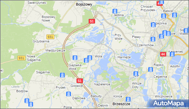 mapa Wola gmina Miedźna, Wola gmina Miedźna na mapie Targeo