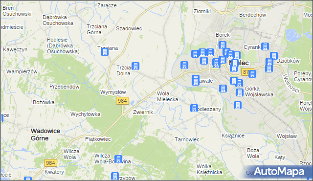 mapa Wola Mielecka, Wola Mielecka na mapie Targeo