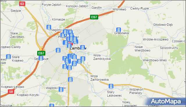 mapa Wola Zambrzycka, Wola Zambrzycka na mapie Targeo