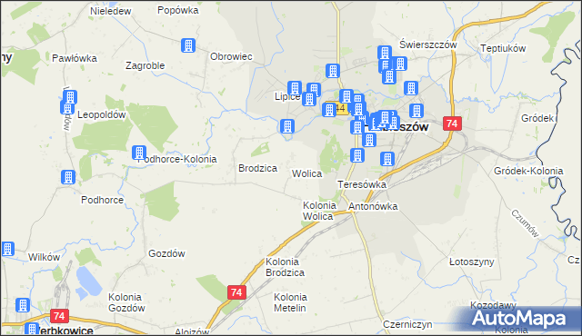 mapa Wolica gmina Hrubieszów, Wolica gmina Hrubieszów na mapie Targeo