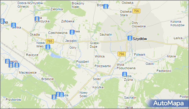 mapa Wolica gmina Szydłów, Wolica gmina Szydłów na mapie Targeo