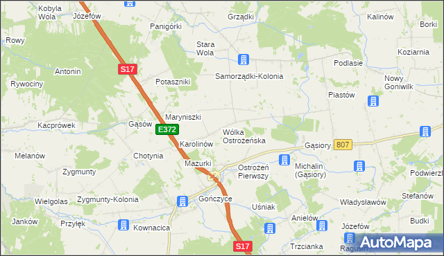 mapa Wólka Ostrożeńska, Wólka Ostrożeńska na mapie Targeo