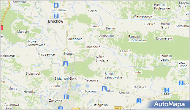 mapa Wólka Smolana gmina Brochów, Wólka Smolana gmina Brochów na mapie Targeo