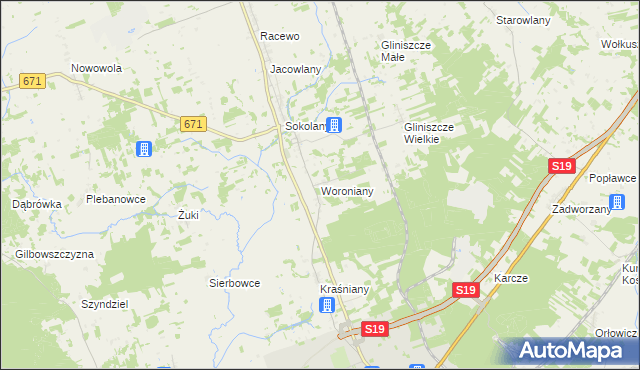 mapa Woroniany, Woroniany na mapie Targeo