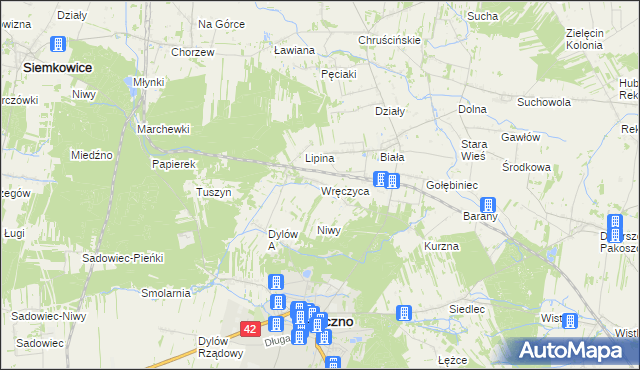 mapa Wręczyca gmina Pajęczno, Wręczyca gmina Pajęczno na mapie Targeo