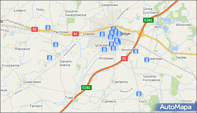 mapa Wróblewo gmina Kostrzyn, Wróblewo gmina Kostrzyn na mapie Targeo