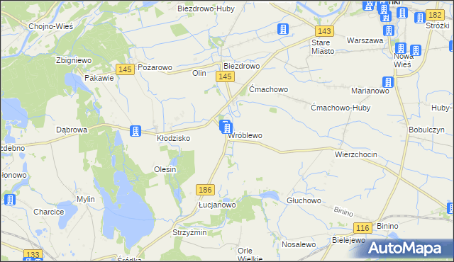 mapa Wróblewo gmina Wronki, Wróblewo gmina Wronki na mapie Targeo