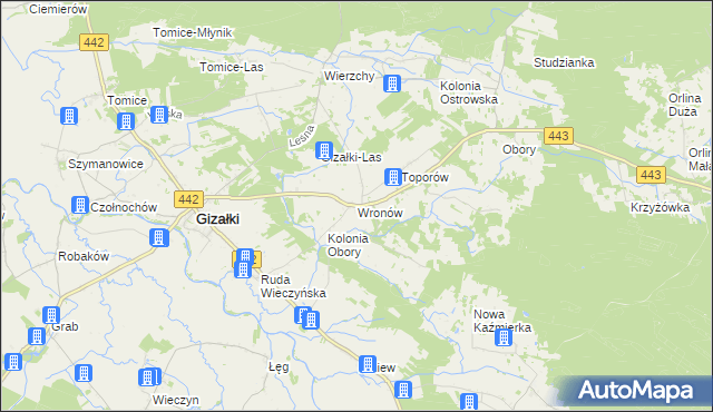 mapa Wronów gmina Gizałki, Wronów gmina Gizałki na mapie Targeo