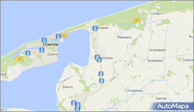 mapa Wrzosowo gmina Kamień Pomorski, Wrzosowo gmina Kamień Pomorski na mapie Targeo