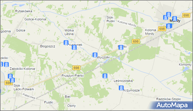 mapa Wyczółki gmina Mordy, Wyczółki gmina Mordy na mapie Targeo