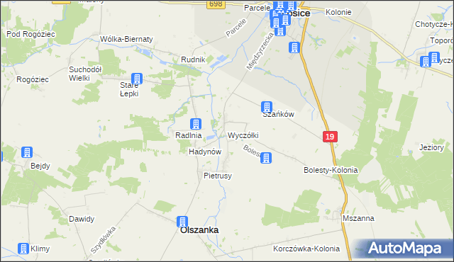 mapa Wyczółki gmina Olszanka, Wyczółki gmina Olszanka na mapie Targeo