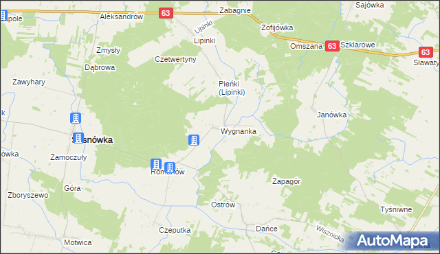 mapa Wygnanka gmina Sosnówka, Wygnanka gmina Sosnówka na mapie Targeo