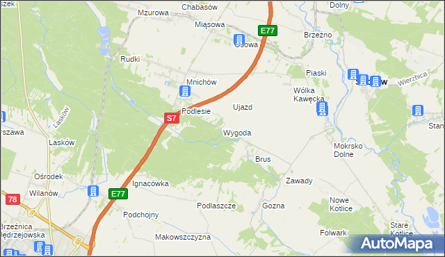 mapa Wygoda gmina Jędrzejów, Wygoda gmina Jędrzejów na mapie Targeo