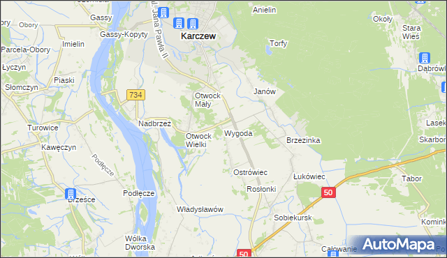 mapa Wygoda gmina Karczew, Wygoda gmina Karczew na mapie Targeo