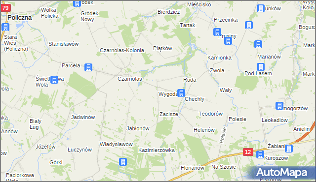 mapa Wygoda gmina Policzna, Wygoda gmina Policzna na mapie Targeo