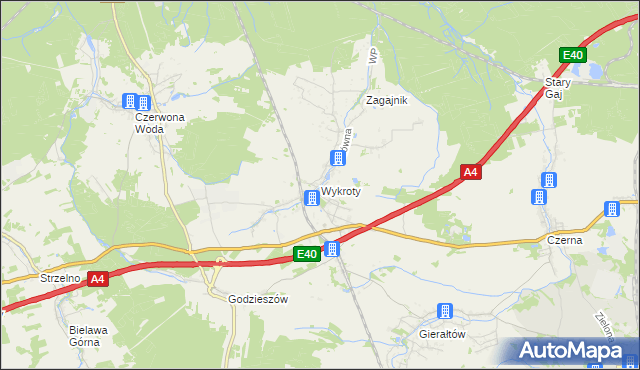 mapa Wykroty gmina Nowogrodziec, Wykroty gmina Nowogrodziec na mapie Targeo