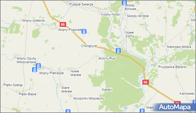 mapa Wyliny-Ruś, Wyliny-Ruś na mapie Targeo