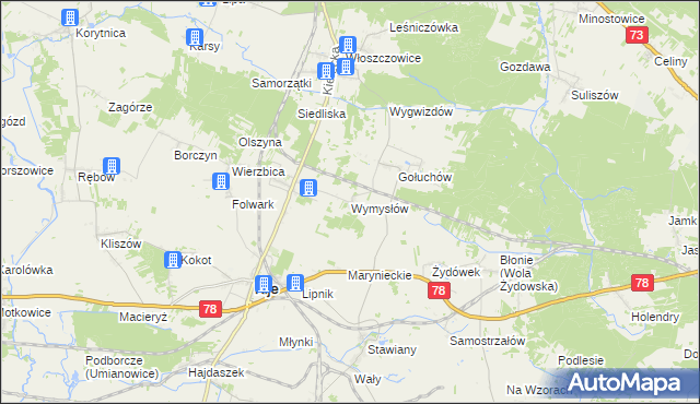 mapa Wymysłów gmina Kije, Wymysłów gmina Kije na mapie Targeo