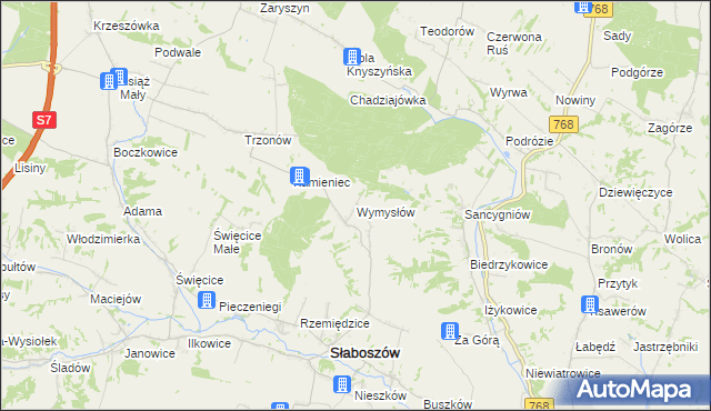 mapa Wymysłów gmina Słaboszów, Wymysłów gmina Słaboszów na mapie Targeo