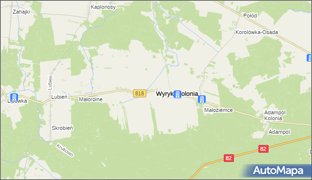 mapa Wyryki, Wyryki na mapie Targeo
