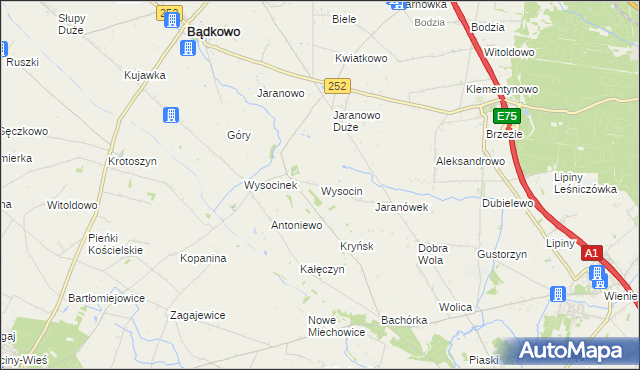 mapa Wysocin gmina Bądkowo, Wysocin gmina Bądkowo na mapie Targeo