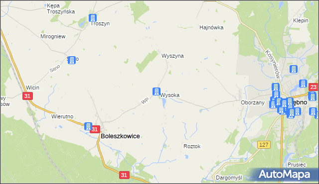 mapa Wysoka gmina Boleszkowice, Wysoka gmina Boleszkowice na mapie Targeo