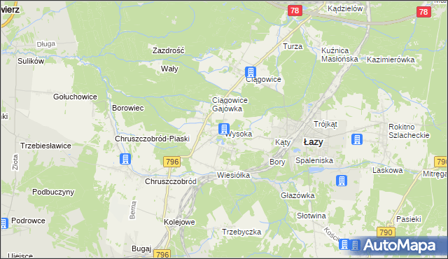 mapa Wysoka gmina Łazy, Wysoka gmina Łazy na mapie Targeo