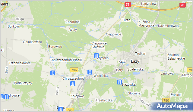 mapa Wysoka gmina Łazy, Wysoka gmina Łazy na mapie Targeo