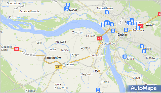 mapa Występ gmina Sieciechów, Występ gmina Sieciechów na mapie Targeo