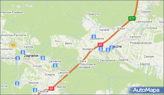 mapa Występa, Występa na mapie Targeo